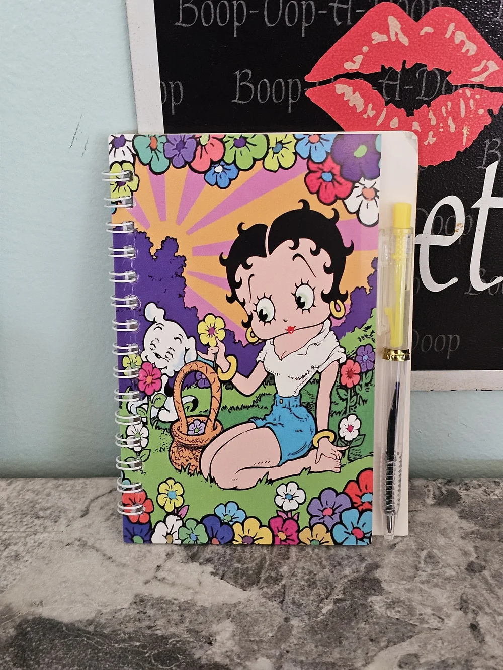 Betty Boop White Spiral Notebook with Yellow Pen